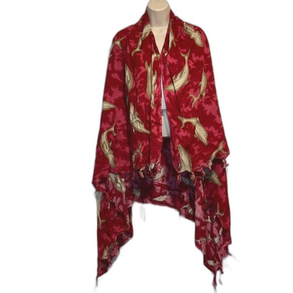 DOLPHINS Tie Dye Sarong Wrap Cover Up Knotted Fringe Womens  24 x 62  inches - Picture 3 of 7